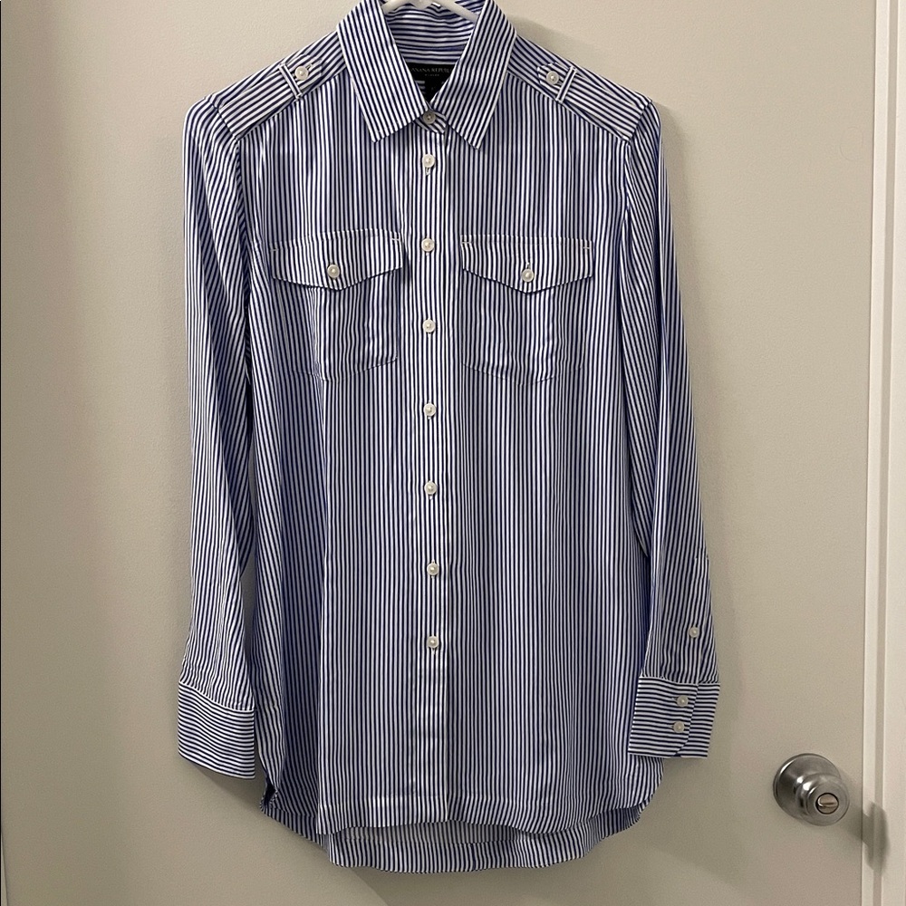Banana Republic Blue and White Striped Button Down Shirt. NWT!